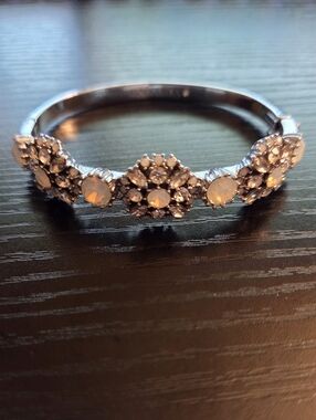 MARCHESA Silver tone With Crystal & Stones Cluster Bangle Hinge Bracelet